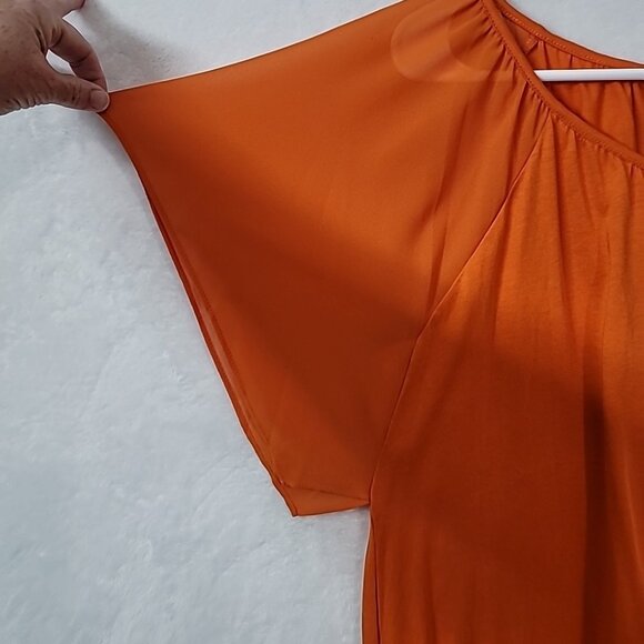 MICHAEL Michael Kors Orange Flutter Sleeve Top Womens PM Petite Med NWT Flawed - Picture 4 of 14